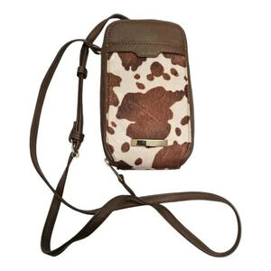 Vegan Leather Faux Cowhide Brown Cow Print Small Crossbody Compact Bag
